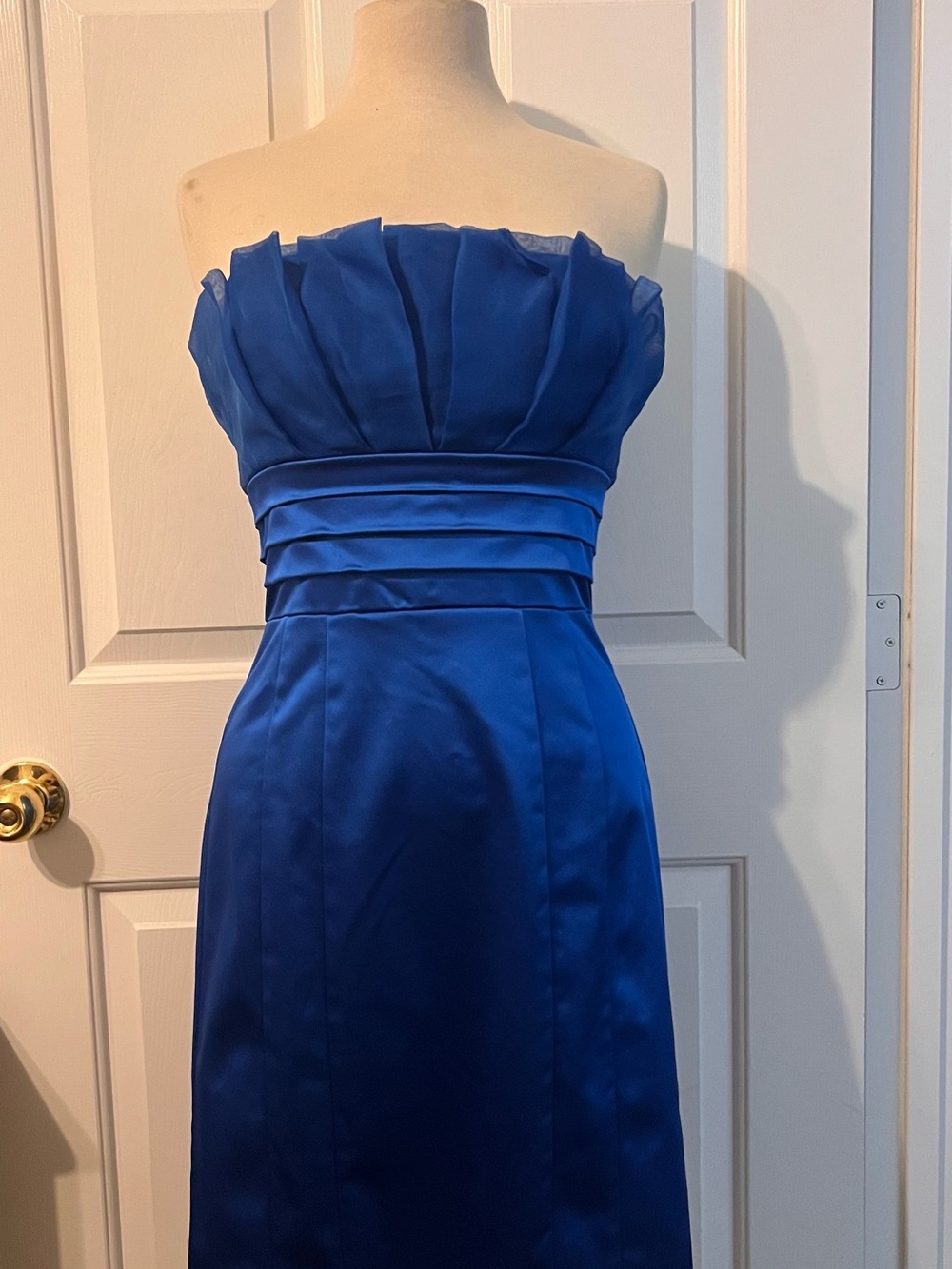 bebe Strapless Cobalt Blue Pleated Bust Evening Dress